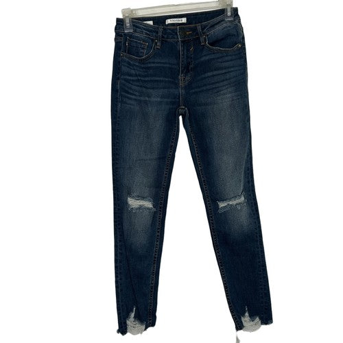 Vigoss Jeans Womens Size 26 Dark Wash Distressed Skinny Ripped Knees Frayed Hem Edgy