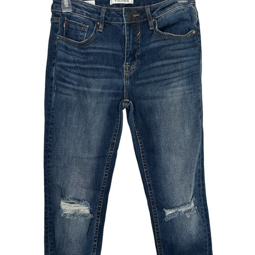 Vigoss Jeans Womens Size 26 Dark Wash Distressed Skinny Ripped Knees Frayed Hem Edgy