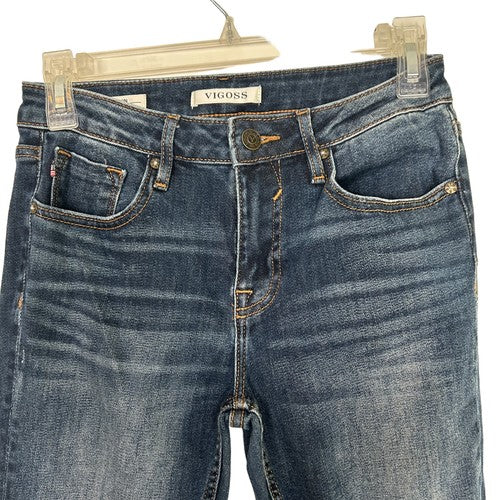 Vigoss Jeans Womens Size 26 Dark Wash Distressed Skinny Ripped Knees Frayed Hem Edgy