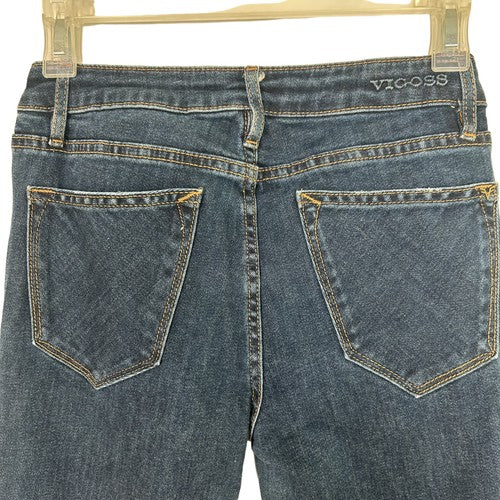 Vigoss Jeans Womens Size 26 Dark Wash Distressed Skinny Ripped Knees Frayed Hem Edgy