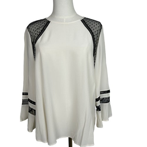 J Crew Blouse Womens 12 Beige 100% Silk Long Sleeve Sheer Detail Elegant Modern