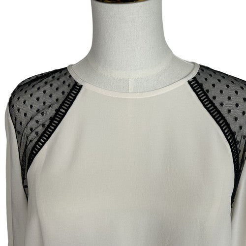 J Crew Blouse Womens 12 Beige 100% Silk Long Sleeve Sheer Detail Elegant Modern