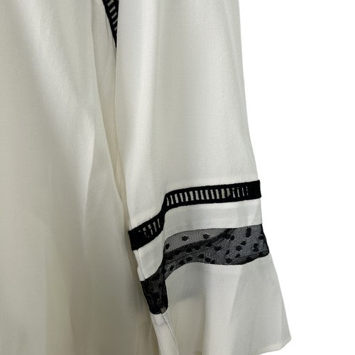 J Crew Blouse Womens 12 Beige 100% Silk Long Sleeve Sheer Detail Elegant Modern