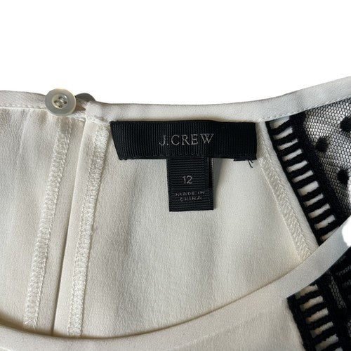 J Crew Blouse Womens 12 Beige 100% Silk Long Sleeve Sheer Detail Elegant Modern
