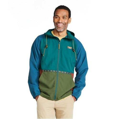LLBean Jacket Mens Medium Green Color block Hooded Half Zip Outdoor Retro Sporty