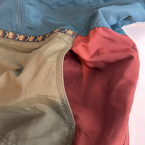 LLBean Jacket Mens Medium Green Color block Hooded Half Zip Outdoor Retro Sporty