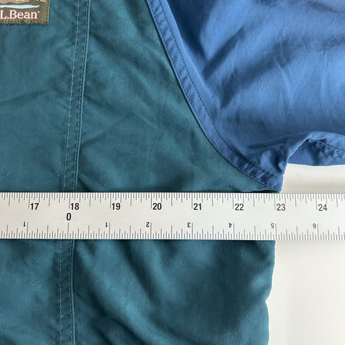 LLBean Jacket Mens Medium Green Color block Hooded Half Zip Outdoor Retro Sporty