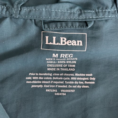 LLBean Jacket Mens Medium Green Color block Hooded Half Zip Outdoor Retro Sporty