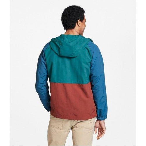 LLBean Jacket Mens Medium Green Color block Hooded Half Zip Outdoor Retro Sporty