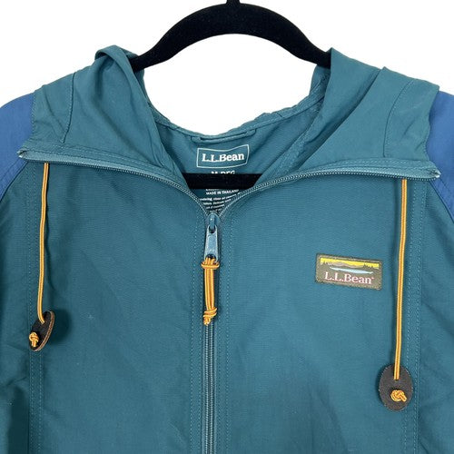 LLBean Jacket Mens Medium Green Color block Hooded Half Zip Outdoor Retro Sporty