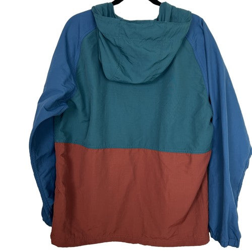 LLBean Jacket Mens Medium Green Color block Hooded Half Zip Outdoor Retro Sporty