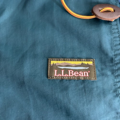 LLBean Jacket Mens Medium Green Color block Hooded Half Zip Outdoor Retro Sporty