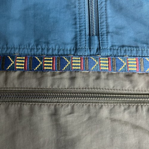 LLBean Jacket Mens Medium Green Color block Hooded Half Zip Outdoor Retro Sporty