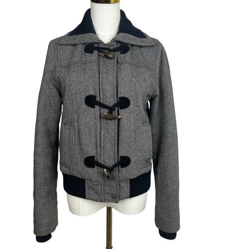 American Eagle Outfitters Jacket Womens Size M Gray Herringbone Biker Cropped