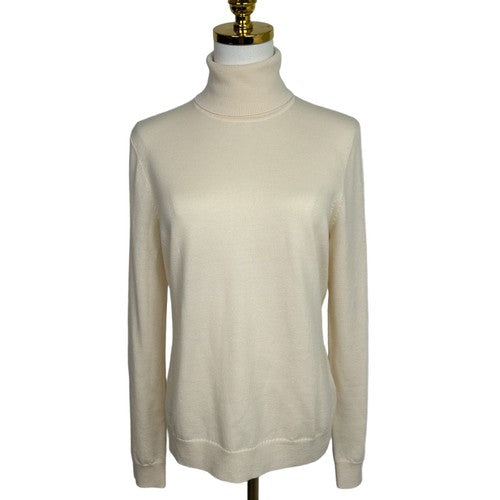 Brooks Brothers Sweater Womens Large Beige Turtleneck 100% Merino Wool Classic
