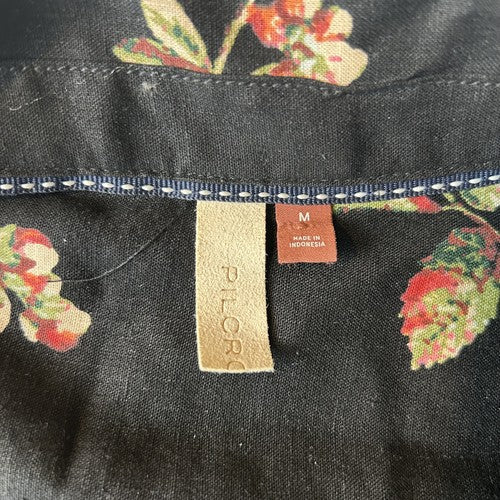 Anthropologie Pilcro Blouse Womens Top Black Size M Floral Waist-tie Cropped