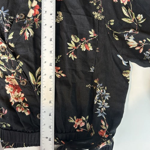 Anthropologie Pilcro Blouse Womens Top Black Size M Floral Waist-tie Cropped