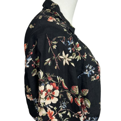 Anthropologie Pilcro Blouse Womens Top Black Size M Floral Waist-tie Cropped