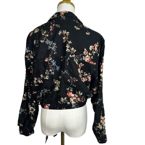 Anthropologie Pilcro Blouse Womens Top Black Size M Floral Waist-tie Cropped