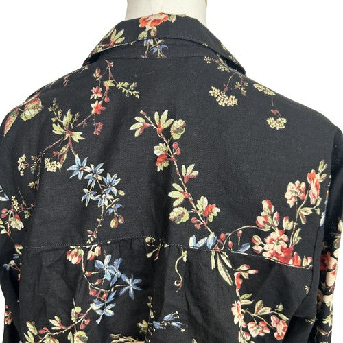 Anthropologie Pilcro Blouse Womens Top Black Size M Floral Waist-tie Cropped