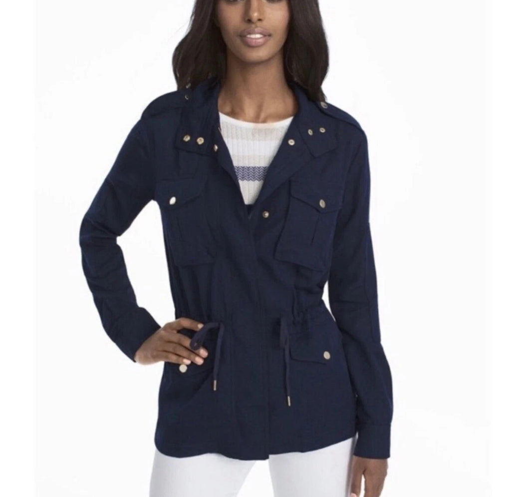 White-House-Black-Market Jacket Womens Large Navy Utility Cargo Urban Chic