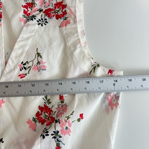 Rebecca Taylor Sleeveless White Red Pink Floral Poplin Top Size 8 100% Cotton Chic