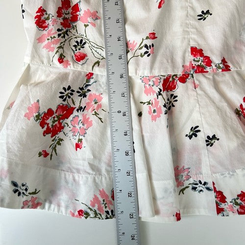 Rebecca Taylor Sleeveless White Red Pink Floral Poplin Top Size 8 100% Cotton Chic