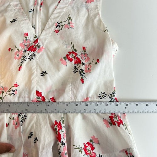 Rebecca Taylor Sleeveless White Red Pink Floral Poplin Top Size 8 100% Cotton Chic