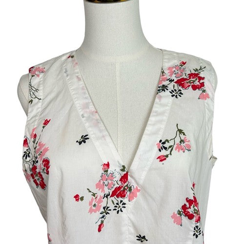 Rebecca Taylor Sleeveless White Red Pink Floral Poplin Top Size 8 100% Cotton Chic