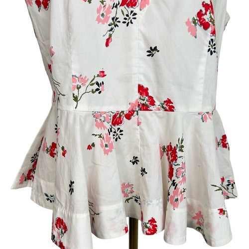 Rebecca Taylor Sleeveless White Red Pink Floral Poplin Top Size 8 100% Cotton Chic