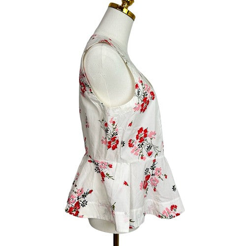 Rebecca Taylor Sleeveless White Red Pink Floral Poplin Top Size 8 100% Cotton Chic