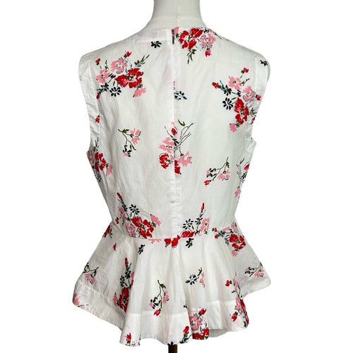 Rebecca Taylor Sleeveless White Red Pink Floral Poplin Top Size 8 100% Cotton Chic
