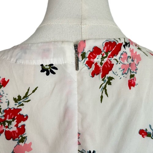 Rebecca Taylor Sleeveless White Red Pink Floral Poplin Top Size 8 100% Cotton Chic