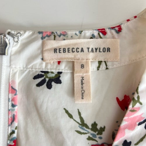Rebecca Taylor Sleeveless White Red Pink Floral Poplin Top Size 8 100% Cotton Chic