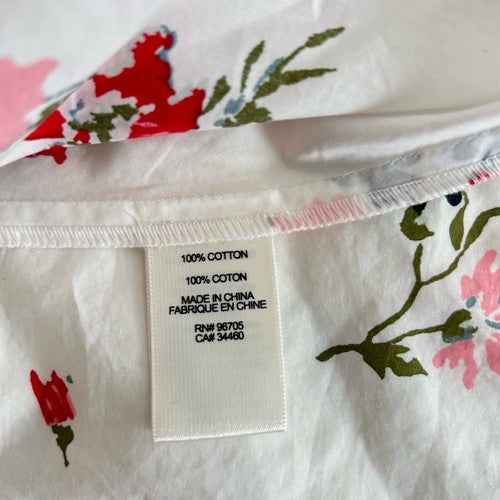 Rebecca Taylor Sleeveless White Red Pink Floral Poplin Top Size 8 100% Cotton Chic