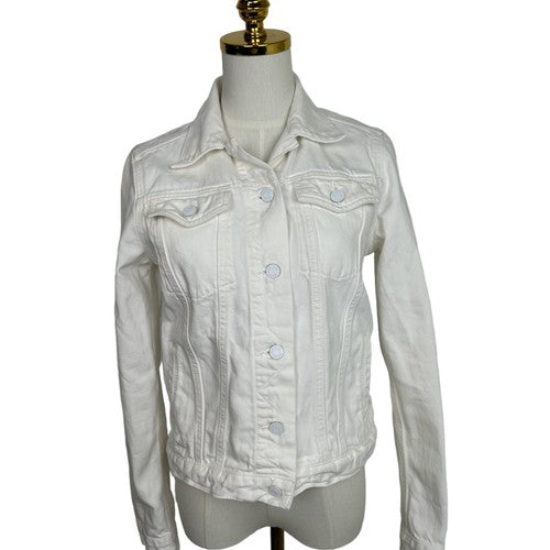 Gap 1969 Jacket Womens Medium White Denim Collared Chest Pockets Casual Classic