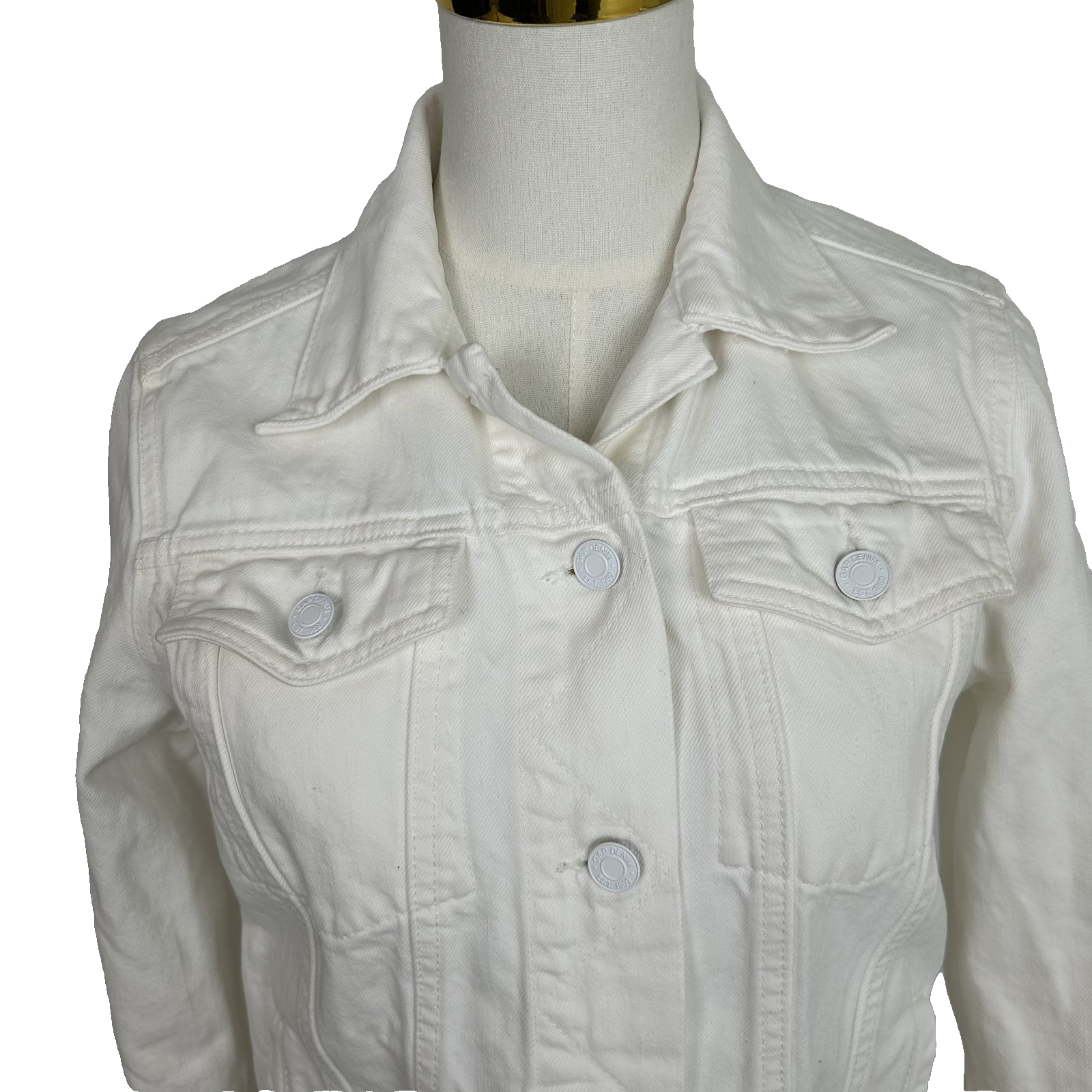 Gap 1969 Jacket Womens Medium White Denim Collared Chest Pockets Casual Classic