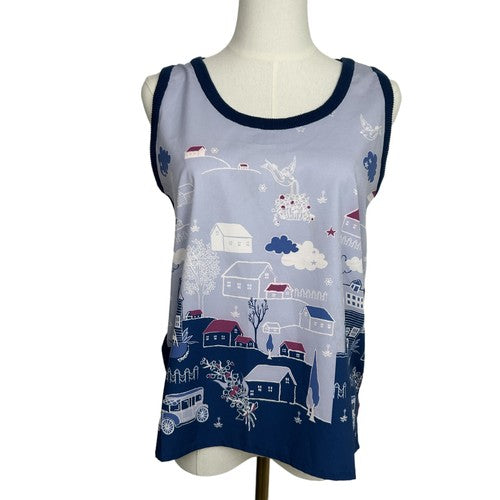 Lyn Around Womens Top Medium Blue-Purple Town Graphic Print Wearable Art Casual
