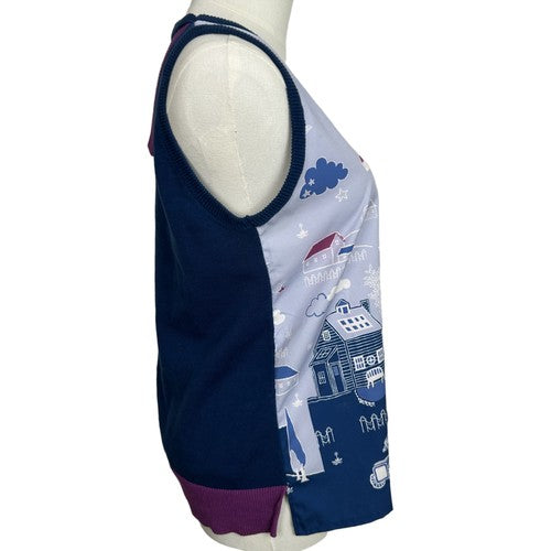Lyn Around Womens Top Medium Blue-Purple Town Graphic Print Wearable Art Casual