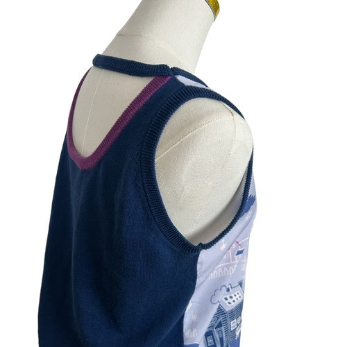 Lyn Around Womens Top Medium Blue-Purple Town Graphic Print Wearable Art Casual