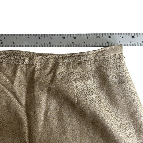 Talbots Pants Womens 12P Gold-White Brocade High Waist 100% Silk Party Night-Out