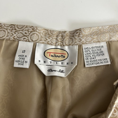 Talbots Pants Womens 12P Gold-White Brocade High Waist 100% Silk Party Night-Out