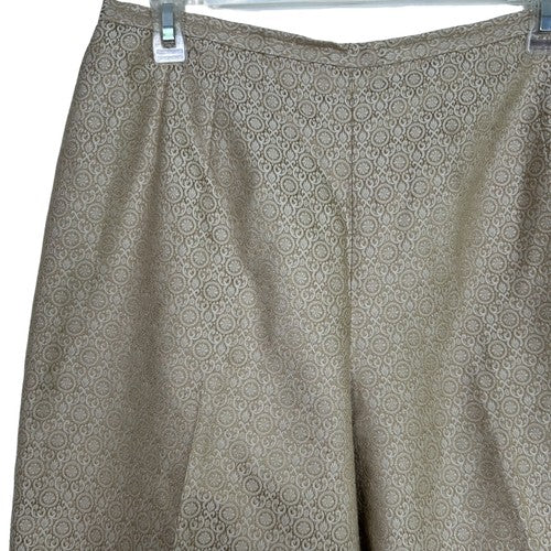 Talbots Pants Womens 12P Gold-White Brocade High Waist 100% Silk Party Night-Out