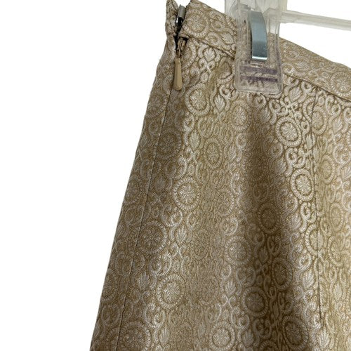 Talbots Pants Womens 12P Gold-White Brocade High Waist 100% Silk Party Night-Out