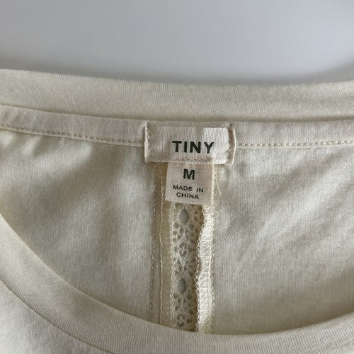 Tiny Anthropologie Blouse Womens Medium Beige Embroidered Lace Detail Short Sleeve Boho Chic