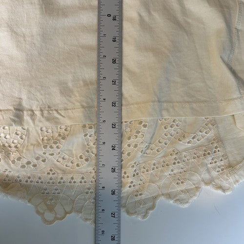 Tiny Anthropologie Blouse Womens Medium Beige Embroidered Lace Detail Short Sleeve Boho Chic