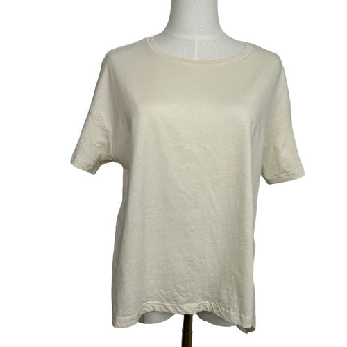Tiny Anthropologie Blouse Womens Medium Beige Embroidered Lace Detail Short Sleeve Boho Chic
