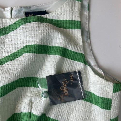 Just Taylor Dress Womens 8 White-Green Striped Sleeveless Fitted Waist A-Line