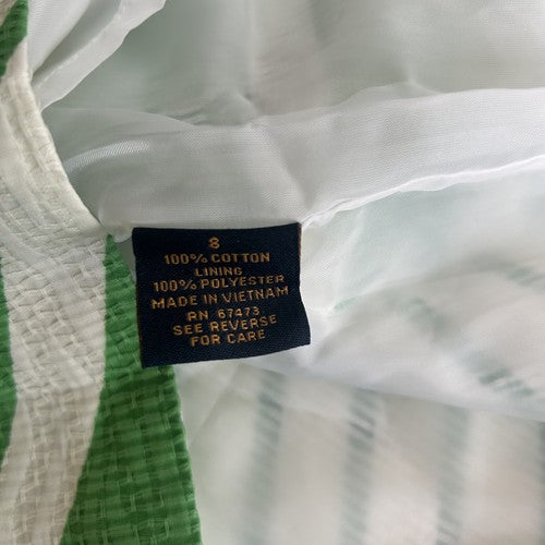 Just Taylor Dress Womens 8 White-Green Striped Sleeveless Fitted Waist A-Line