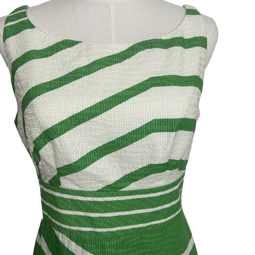 Just Taylor Dress Womens 8 White-Green Striped Sleeveless Fitted Waist A-Line